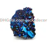 1Pc 35mm-50mm 무작위 크기 불규칙한 깨진 팁 반짝 이는 푸른 티타늄 코팅 된 석영 크리스털 클러스터 메탈릭 블루 Druzy Raw Stone 입상