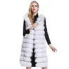 Mulher de inverno longo faux peles colete de alta qualidade 11 linhas com capuz de pele feminina roupas aquecidas outwear