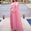 Abiti da sera stile capo donna incinta Abiti da sera in chiffon rosa e applicazioni di pizzo Abito da ballo lungo premaman Taglie forti Abiti da cerimonia da donna