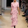 2022 Kobiety Kobiety różowe pełne koronkowe sukienka na studniówkę maxi długie potargane pół rękawów Płce prawdziwe zdjęcia projektant Formalny imprezowy suknia wieczorowa w magazynie