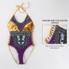 Europa US mais nova tendência colorido ouro patchwork vermelho Contraste Cor Bronzing Imprimir um pedaço swimwear Sexy lady Noble charme fita Elasticidade