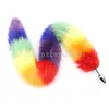 Giocattoli anali Fluffy Pelliccia arcobaleno Coda di volpe Plug Cosplay Animal PET Tails Steel Head Roleplay # R96