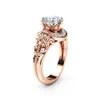 2020 Fashion OpenWork Floral Engagement Ring Ladies Copper Plated Rose Gold Inlaid3156