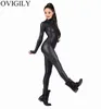 OVIGILY Women's Full Body Suit Costume Spandex Dance Ballet Gymnastics Catsuit Adult Black Long Sleeve Shiny Metallic Unitard