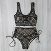 Svart vit spets hög midja baddräkt bikini set sexig solid bikinis kvinnor pressar upp badkläder banting kostym Swim7583908