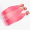 Reta de seda Brasileiro Virgem Rosa Cabelo Humano Tece Extensões Pure Pink Cor Feixes de Cabelo Humano Ofertas 3 Pcs Tramas de Cabelo Brasileiro