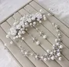 clay flowers pearl crystal bridal jewelry sets necklace earrings tiara jewelry sets for brides tiara wholsale