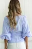 Women Sexy Bandage Blouse Shirt Off Shoulder Latern Sleeves Big Crossing With Bow Pepulm Design Deep V-Neck Summer Short Top Clothes