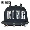 Janvancy Punk KING Berretti da baseball Uomo Donna Danza Spettacoli Aike Lettera Hip Hop Snapback Cappello piatto con corna