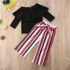 Printemps été enfants vêtements ensembles 2018 bébé filles à manches longues épaules nues hauts T-shirt rayé pantalons longs 2 pièces enfants filles tenues 1-5T