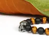 New Design Silver Stainless Steel Skull Bracelet Wholesale 10pcs/lot Not Fade Beaded Bracelets With 8mm Natural Stone
