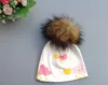 6pcs baby big Pompon cotton Caps Floral Print Cap Ears Cover Hat Europe Style Kids pom pom Hats Beanie Hat Head Wraps MZ9131
