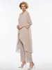 Custom Made Mother Of The Bride Pant Suit 3 Piece Mother's Dresses Chiffon For Beach Wedding Dresse Long Sleeves Mothers Formal Gowns