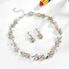 New Europe Fashion Party Casual Jewelry Set Women's Faux Pearl Rhinestone Leaves Halsband med örhängen S98