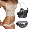 Kvinnor Sexiga spetsar Bras Set Hollow Out Lace Camisoles låga midjor underkläderuppsättning