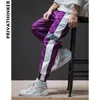 Pantalones Harem a rayas laterales para hombre 2019, ropa de calle para hombre, pantalones de chándal negros reflectantes, pantalones casuales de moda coreana para hombre