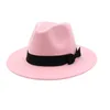 Chapeau Fedora en feutre de laine noir de couleur unie, 12 couleurs unies, bandeau à nœud papillon décoré pour femmes et hommes, chapeau de Jazz à large bord, casquette Trilby