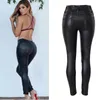 Women's Sexy Faux Leather Stretch Skinny Pants Lady Black High Waisted Slim Jeans Trousers