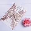 Rose Gold Glitter Laser Cut Invitations Cards With Beige Ribbons For Wedding Bridal Shower Engagement Birthday Graduation