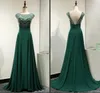 A-Line fantastiska kvällsklänningar Sheer Bateau Neck Capped Shoulder Backless Chiffon Long Formal Prom Party Gowns Beads Sequins Top