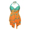 Plus Size Swimwear Orange Blue Polka Dot Print Tankinis Swimsuit Women Bathing Suits Beach Dress Swim Wear