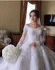 2020 robes de mariée robe de bal Dubaï épaule dentelle tulle appliques manches longues robes de mariée balayage train paillettes vintage Bridal2524