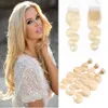 Brazylijska fala prostej ciała tknie 3 613 blond ludzkie wiązki z zamknięciami Fronts Honey Platinum Virgin Hair