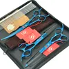 Bleu 7.0Inch Pet Cutting Ciseaux Ciseaux À Effiler Courbé Au Japon 440C Chien Toilettage Clippers Set avec Sac chiot Cheveux Tondeuse Outils HB0119