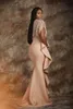Pearl Pink Evening Draag Dressre Afrikaanse Saudi-Arabië Kant voor Vrouwen Formele Jurk Schede Half Mouw Prom Gowns Celebrity Robe de Soiree