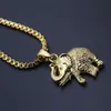 Collana con ciondolo a forma di elefante hip-hop catena cubana placcata in oro con elegante confezione regalo