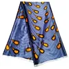 5Yards/pc beau tissu de soie en mousseline de soie bleu imprimé motif de plumes jaunes dentelle de rayonne lisse africaine pour robe LBS3-5