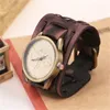 Nieuwe heren stijlvolle vintage echte lederen breedte polsbandje horloges cowhide wrap armband punk polshorloges xmas cadeaus sieraden185Z