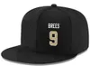 Cappelli di snapback Personalizzato qualsiasi numero di nome giocatore n. 9 Brees Saints Personalizzati TUTTI I tappi di squadra Accetta logo o nome di ricamo piatto personalizzato