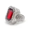 Heren Hip-Hop Volledige diamantringen Micro Pave Crystal Big Red Black Green Blue Stone Square Gold Silver Color Ring