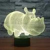 Animal Rhinoceros 3D LED Night Light 7 Cambia colore Lampada da tavolo da tavolo Regalo per bambini # R42