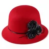 Dames Cloche Hat Mode Herfst Winter Warm Hoeden Meisjes GLB Bloem Bowknot Ronde Top Cloche Hats Solid Color Church Hats