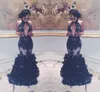 Mermaid Black Lace Evening Dresses Sexy keyhole Neck Backless Flouncing Ruffles Drouts Abort Women Prom Party Pageantway Hy197