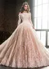 Vintage Boat Neck Long Sleeve Lace Appliques Ball Gown Wedding Dresses 2019 Luxury Flowers Puffy Champagne Quinceanera Dress228b