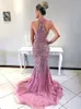 Luxury Evening Dresses With Beaded And Crystal Mermaid Plunging Blush Pink Prom Gowns Back Zipper Custom Made Formal Party Gowns