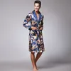 Macho Chinês estilo Dragão Robe Banhando Home Sono Wear Silk Cetim Macio Bordado Solto V-Pescoço Homens Pijamas Nightgown Kimono