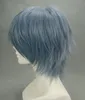 Wig Cosplay Женский короткий темно -синий парики волос 32 см.