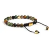 Pulsera de yoga trenzada de macramé de piedra natural con cuentas de piedra africana de ojo de tigre de 6 mm, joyería de acero inoxidable que no se decolora 240p