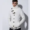 2018 New Men's Winter Knitted Sweatercoat Horn button Sweater coat scarf collar Knitwear Turtleneck Sweaters slim fit Cardigan