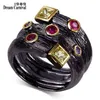 DreamCarnival 1989 Bague Hip Hop Gothique pour Femme Olivine Fuchsia Zircon Lunette Noir Or Couleur Vintage Bijoux Fiançailles Anillos