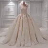 Dubai Faszinierende Perlenhochzeitskleider Schulterfrei Spitze Blütenblätter Applikation Ballkleid Brautkleid Saudi-Arabien Prinzessin Flauschige Brautkleider