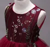 Ricamo Bambini Abiti da sposa 4-15 anni Flower Girls Formal Ball Gown Prom Dress Nero Blu Rosa Cinque colori