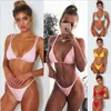 Deux pièces Bikini maillot de bain maillots de bain string ensembles V profond Double bretelles couleur unie dames maillots de bain pour les femmes S-XL