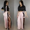 Sexy Night Club Tracksuit Short Crop Top With High Waist Spilt Pants 2pc Set Casual Women Wear For Summer