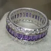 Storlek 5/6/7/8/9/10 mousserande lyx smycken 10kt vitguld fylld populär torg amethyst cz kristall kvinnor bröllop finger ring gåva med låda