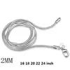 2mm catena del serpente 925 collana placcata argento collana di dichiarazione di collegamento di moda gioielli regalo di natale 16 18 20 22 24 pollici DHL LIBERO